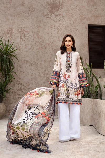 Peach Printed & Embroidered Lawn Readymade Suit - Asian Party Wear