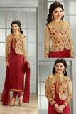 K4111 GOLDEN AND RED KASEESH PRACHI-21 JACKET STYLE SALWAR KAMEEZ SUIT - Asian Party Wear