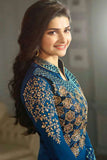 K4115 BLUE KASEESH PRACHI-21 JACKET STYLE SALWAR KAMEEZ SUIT - Asian Party Wear