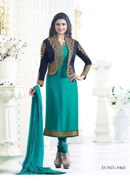 TURQUOISE KASEESH MAHARANI JACKET STYLE PARTY WEAR SUIT - Asian Party Wear