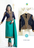 TURQUOISE KASEESH MAHARANI JACKET STYLE PARTY WEAR SUIT - Asian Party Wear