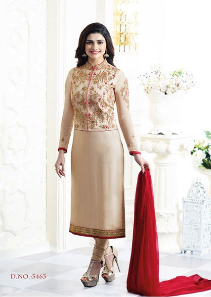 CREAM KASEESH MAHARANI JACKET STYLE PARTY WEAR SUIT - Asian Party Wear