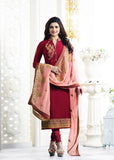 MAROON KASEESH MAHARANI STRAIGHT CUT PRACHI SUIT - Asian Party Wear