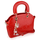 LS00134 - Red Flower Fashion Tote Bag With Charm - Asian Party Wear