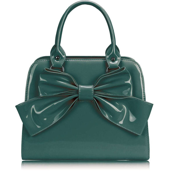 LS005- Teal Patent Bow Tote Bag - Asian Party Wear