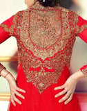 L19001 FIESTA RED LAVINA HEAVY EMBRIODERD DESIGNER DRESS - Asian Party Wear