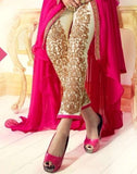 L19004 PINK LAVINA HEAVY EMBRIODERD DESIGNER DRESS - Asian Party Wear