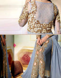 L19006 SERENITY BLUE LAVINA HEAVY EMBRIODERD DESIGNER DRESS - Asian Party Wear