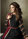 Black Jacquard Anarkali Dress Evening Gown - Asian Party Wear