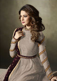 Muave Lycra Jacquard Semi Stitched Suit Indian Anarkali Gown - Asian Party Wear