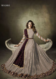 Muave Lycra Jacquard Semi Stitched Suit Indian Anarkali Gown - Asian Party Wear