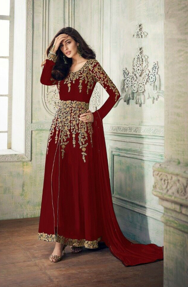 Buy Pant Style Anarkali Suit - Maroon Net Embroidered Anarkali Suit –  Empress Clothing