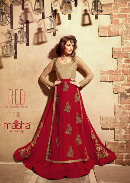 3101 RED MAISHA INFINITY EMBROIDERED EID SUIT - Asian Party Wear