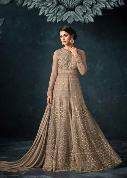 CREAM FULLY EMBROIDERED INDIAN WEDDING GOWN - Asian Party Wear