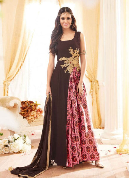 PINK AND BROWN MAISHA INDIAN PARTY ANARKALI SUIT - Asian Party Wear