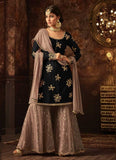 BLACK AND BEIGE INDIAN WEDDING GHARARA SEMI STITCHED SUIT - Asian Party Wear