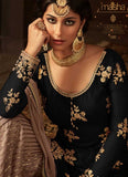 BLACK AND BEIGE INDIAN WEDDING GHARARA SEMI STITCHED SUIT - Asian Party Wear