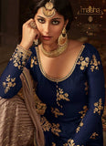 BLUE AND BEIGE INDIAN WEDDING GHARARA SEMI STITCHED SUIT (3 weeks delivery) - Asian Party Wear