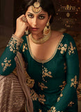 GREEN AND BEIGE INDIAN WEDDING GHARARA SEMI STITCHED SUIT (3 weeks delivery) - Asian Party Wear