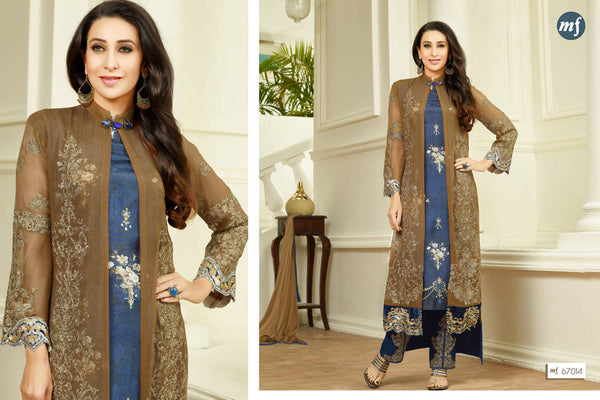 Brown & Blue Indian Wedding Party Salwar Kameez - Asian Party Wear