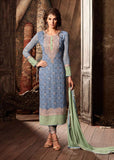 FADED DENIM BLUE MOHINI GLAMOUR VOL 34 SEMI STITCHED DESIGNER SALWAR SUIT - Asian Party Wear