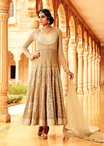 35005 SUNLIGHT BEIGE MOHINI GLAMOUR PARTY WEAR SEMI STITCHED ANARKALI SUIT - Asian Party Wear