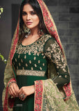 DARK GREEN GEORGETTE INDIAN ANARKALI GOWN AND HEAVY EMBROIDERED DUPATTA - Asian Party Wear