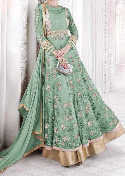 7209-E GREEN GLOSSY SAPPHIRE MAXI WEDDING ANARKALI SUIT - Asian Party Wear