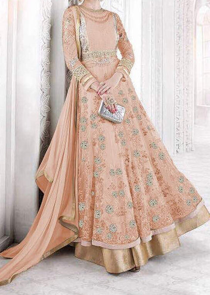 7209-C PEACH GLOSSY SAPPHIRE MAXI WEDDING ANARKALI SUIT - Asian Party Wear