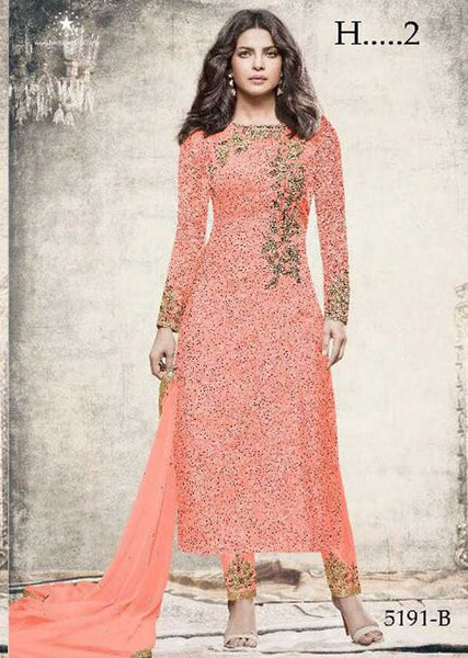 ZH5191-B PEACH HEROINE PRIYANKA CHOPRA STRAIGHT CUT SALWAR KAMEEZ - Asian Party Wear