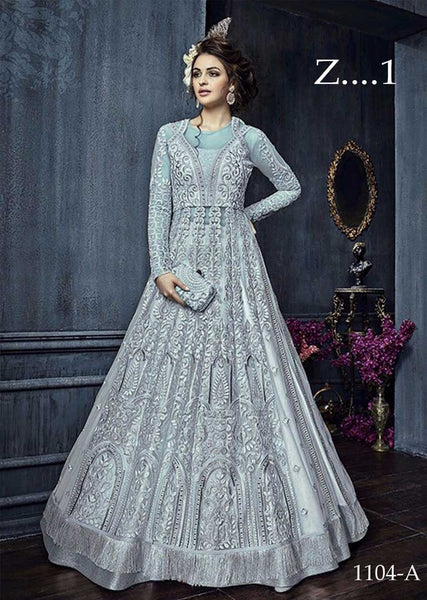 22004-C GREY HEAVY EMBROIDERED INDIAN BRIDAL WEDDING LEHENGA - Asian Party Wear