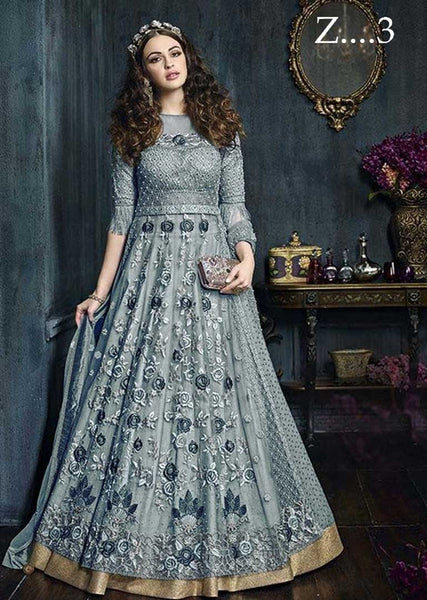 22001-B GREY HEAVY EMBROIDERED INDIAN BRIDAL WEDDING LEHENGA - Asian Party Wear