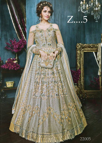 22005-B GREY HEAVY EMBROIDERED INDIAN BRIDAL WEDDING LEHENGA - Asian Party Wear