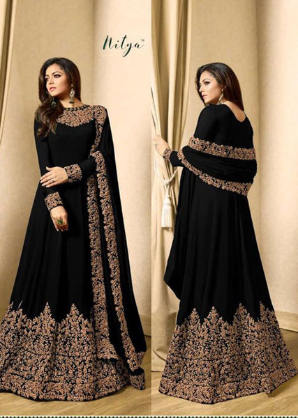 BLACK WEDDING WEAR FLOOR LENGTH ANARKALI SUIT - Asian Party Wear