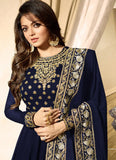 BLUE INDIAN STYLE EMBROIDERED ANARKALI GOWN - Asian Party Wear