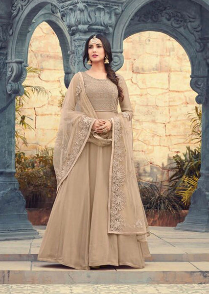 WARM SAND INDIAN PAKISTANI PARTY WEAR ANARKALI DRESS - Asian Party Wear