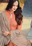 ORANGE AND BEIGE INDIAN PAKISTANI PARTY WEAR SALWAR SUIT - Asian Party Wear