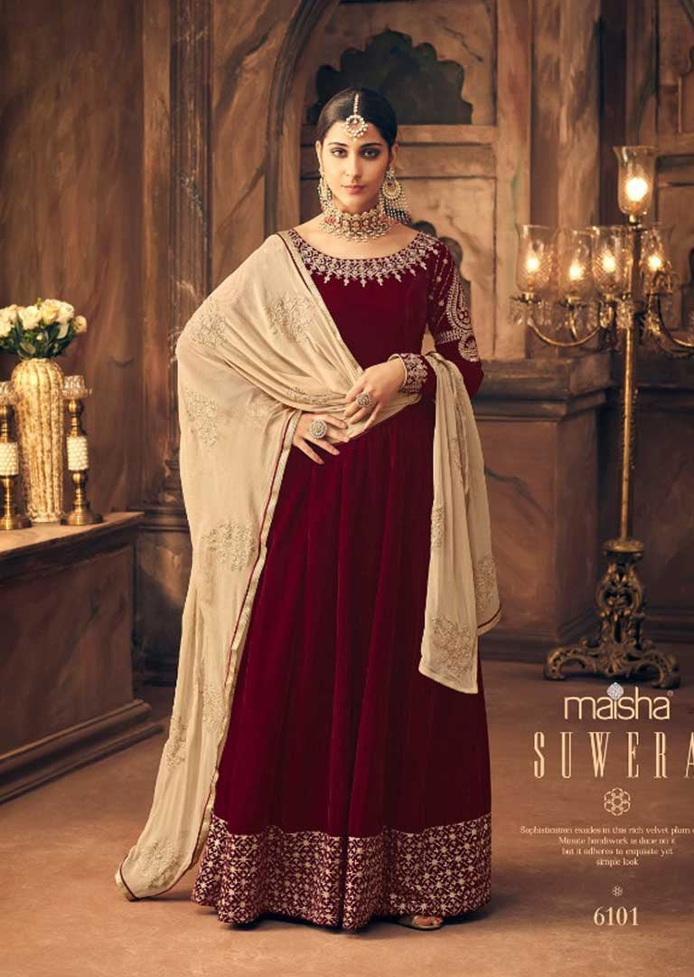 Velvet sales anarkali gown