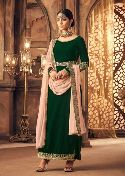 GREEN INDIAN DESIGNER FALKEN VELVET INDIAN SALWAR SUIT  ( 2-3 weeks delivery ) - Asian Party Wear