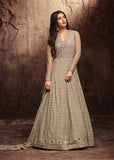 BEIGE EMBELLISHED TAIL DESIGNER EVENING GOWN - Asian Party Wear