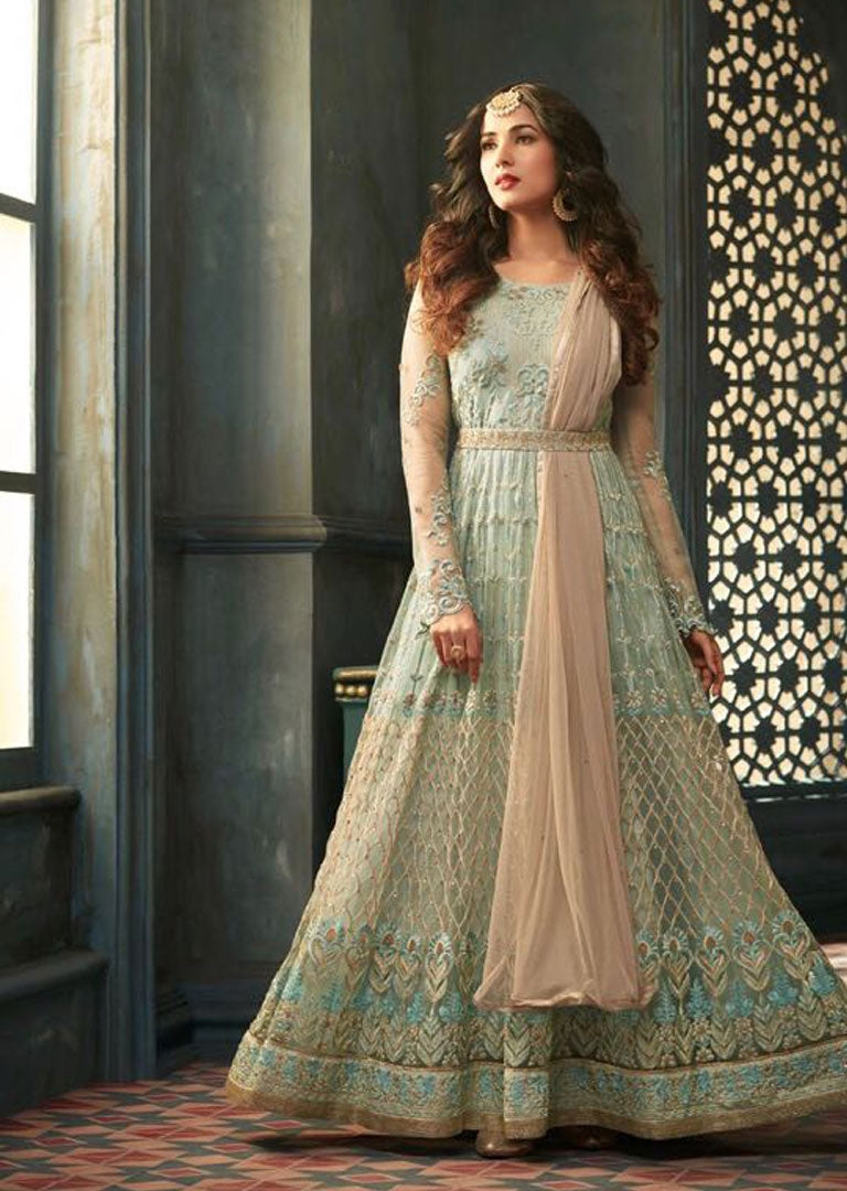 Mint Indian Party Wear Asian Anarkali Wedding Bridal Dress