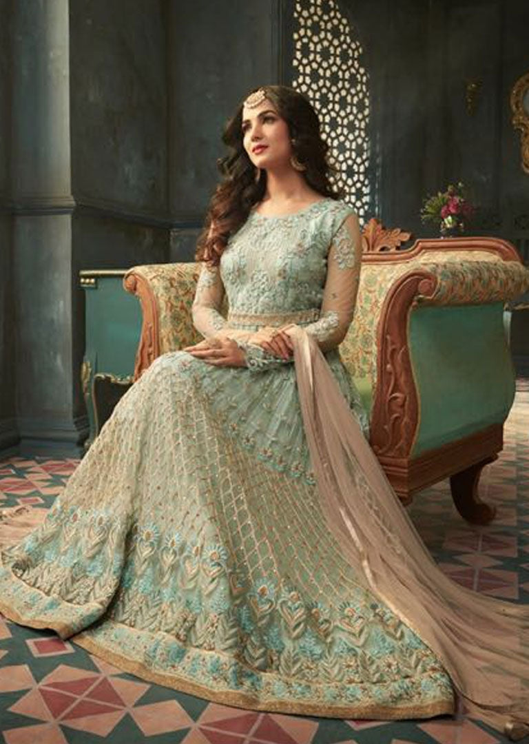 Mint Indian Party Wear Asian Anarkali Wedding Bridal Dress Mint Indian Party Wear Asian Anarkali Wedding Bridal Dress