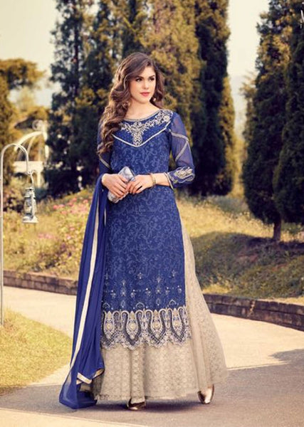 NAVY BLUE EVENING PARTY  WEAR INDIAN DESIGNER LENGHA SUIT - Asian Party Wear