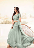 4602-C LIGHT BLUE MAISHA ZARI DESIGNER WEDDING WEAR LEHENGA STYLE DRESS - Asian Party Wear