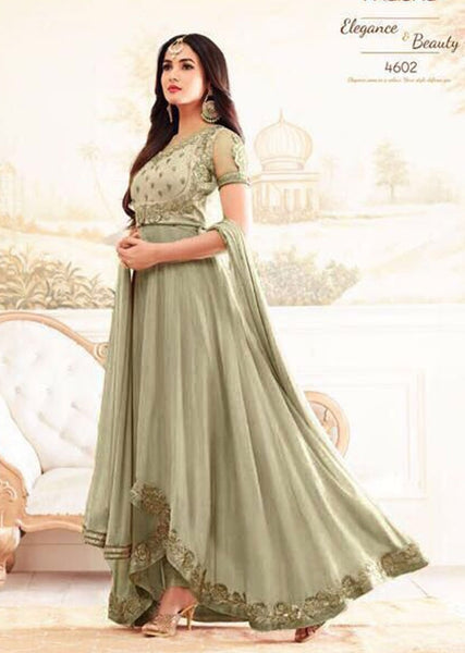 4602-A NILE GREEN MAISHA ZARI DESIGNER WEDDING WEAR LEHENGA STYLE DRESS - Asian Party Wear