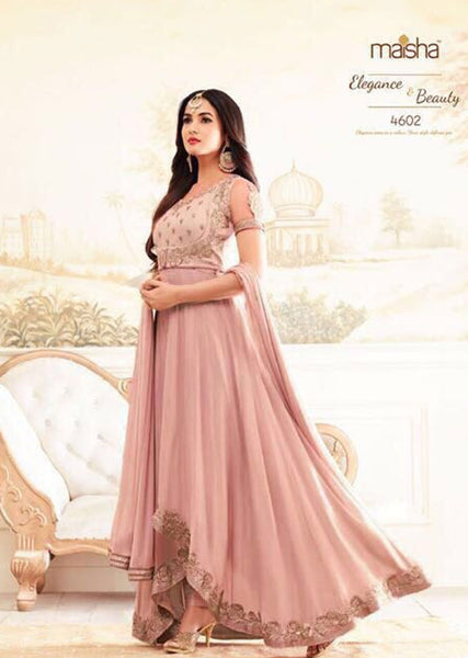 ZMZ4602-B PINK MAISHA ZARI DESIGNER WEDDING WEAR LEHENGA STYLE DRESS - Asian Party Wear