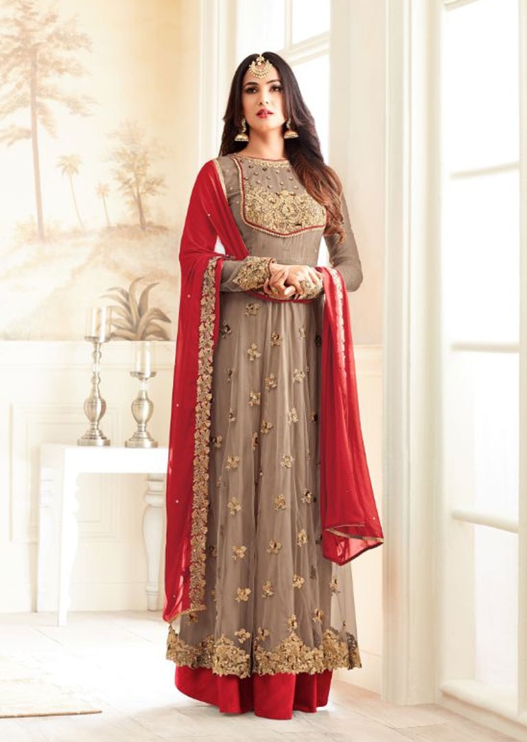4605-B BROWN MAISHA DESIGNER WEDDING WEAR ANARKALI DRESS