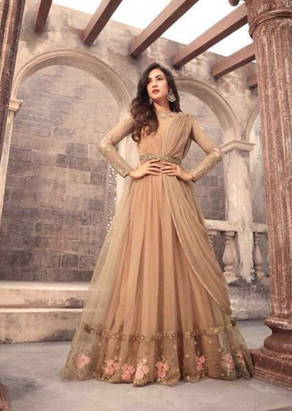 5205 BROWN MAISHA ZUAAN WEDDING WEAR GOWN - Asian Party Wear