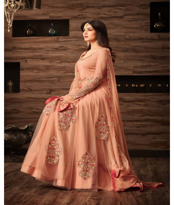 PEACH WEDDING WEAR INDIAN ANARKALI DRESS PEACH WEDDING WEAR INDIAN ANARKALI DRESS