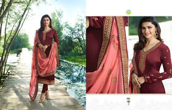 ZAC-166 FIRED BRICK MAROON INDIAN PARTY READYMADE SUIT - Asian Party Wear
